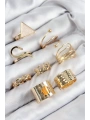 Pirinç Üçgen Model Gold Renk Kadın Yüzük Kombin Set