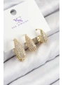 Pirinç Zirkon Taşlı 3lü Damla Model Gold Renk Kadın Küpe