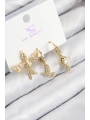 Pirinç Zirkon Taşlı 3lü Kuş Model Gold Renk Kadın Küpe