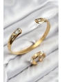 Pirinç Zirkon Taşlı Ayrık Model Gold Renk Bileklik Yüzük Set