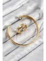 Pirinç Zirkon Taşlı Ayrık Model Gold Renk Bileklik Yüzük Set