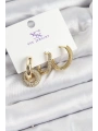 Pirinç Zİrkon Taşlı Halka Model Gold Renk 3lü Kadın Küpe