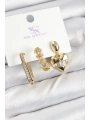 Pirinç Zİrkon Taşlı Kalp Model Gold Renk 3lü Kadın Küpe