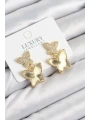 Pirinç Zirkon Taşlı Kelebek Model Gold Renk Kadın Küpe