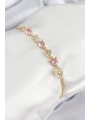 Pirinç Zirkon Taşlı Pembe Kalp Model Gold Renk Kadın Bileklik