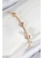 Pirinç Zirkon Taşlı Pembe Kalp Model Gold Renk Kadın Bileklik
