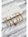 Pirinç Zirkon Taşlı Sallantılı Model Gold Renk 6lı Küpe Set