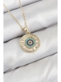 Pirinç Zirkon Taşlı Su Yolu Nazar Model Gold Renk Kadın Kolye