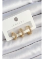Pirinç Zirkon Taşlı Yıldız Model Gold Renk 3lü Çift Kadın Küpe Set