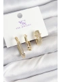 Pirinç Zİrkon Taşlı Yıldız Model Gold Renk 3lü Kadın Küpe