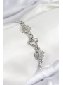 Pirinç Zirkon Taşlı Yonca Model Gümüş Renk Kadın Bileklik