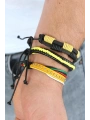 Sarı Renk Zımbalı Deri Erkek Bileklik Kombini