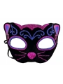 Siyah Kadife Kaplama Üzeri Pembe Mavi Sim İşlemeli Kedi Maskesi 20x13 cm (5047)
