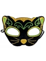 Siyah Kadife Kaplama Üzeri Sarı Yeşil Sim İşlemeli Kedi Maskesi 20x13 cm (5047)