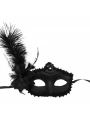 Siyah Mat Renk Yandan Tüylü Güllü Parti Balo Venedik Maskesi 16x22 (5047)