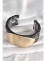 Siyah Mermer Desen Akrilik Plastik Gold Oval Plaka Model Vintage Kadın Bilezik
