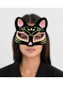 Siyah Renk Süet Kaplama Üzeri Pembe Sarı Simli Kedi Maskesi 17x14 cm (5047)