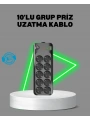 Termal Akım Korumalı 10’lu Grup Priz USB Type-C Hızlı Şarj 2500W 2m Kablo