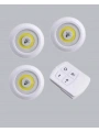 Uzaktan Kumandalı 3 Lü Kablosuz Led Spot Lamba Seti Yapışkanlı Pratik Kullanım