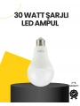 Yüksek Işık Güçlü Şarjlı LED Ampul E27 30W Enerji Tasarruflu