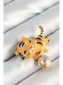 Zirkon Taşlı Siyah Çizgili Turuncu Kaplan Figürlü Gold Renk Kadın Broş