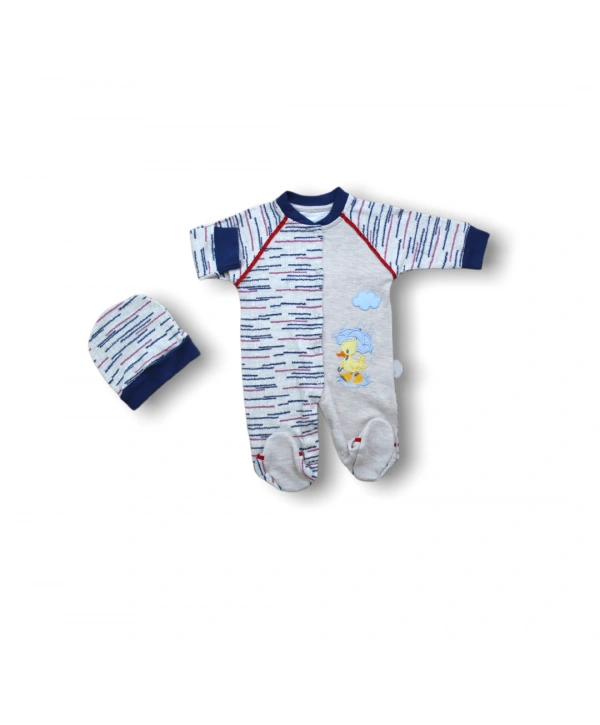 0-3 3-6 6-9 Ay Şemsiyeli Ördek Nakışlı Şapkalı Erkek Bebek Tulumu