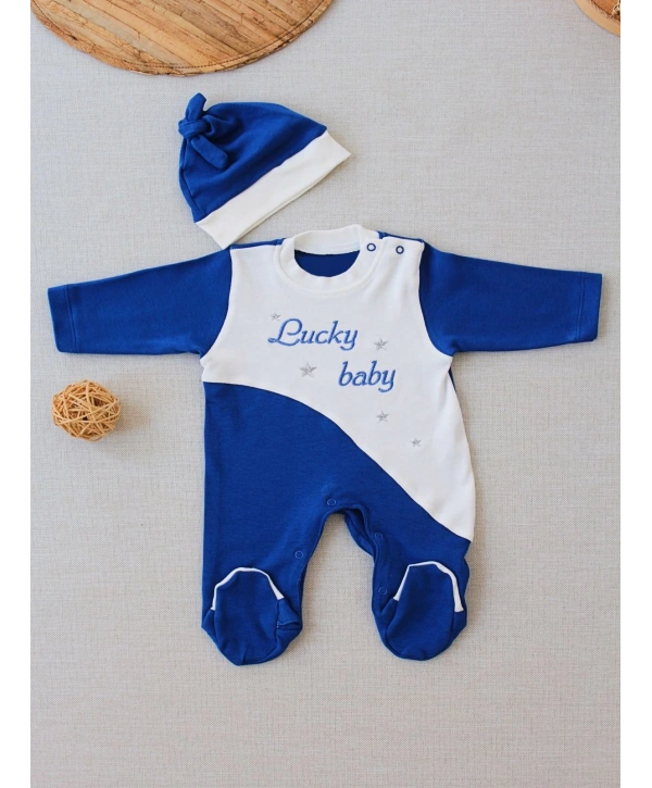 0-3 3-6 Ay Lucky Baby Nakışlı Es Çizgi Boy Şapkalı Erkek Bebek Tulumu