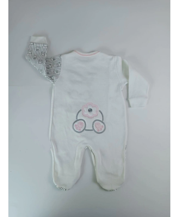 0-3 3-6 Ay Minik Tavşan Nakışlı Boydan Çıtçıt Kapamalı Kız Erkek Bebek Tulumu