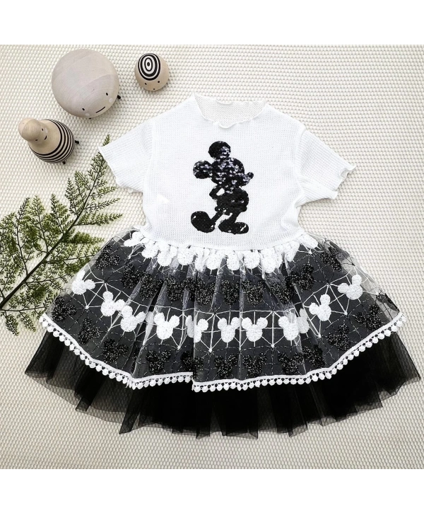 1-2-3 Yaş Payetli  Baskılı Brode Etekli Kız Bebek Elbisesi