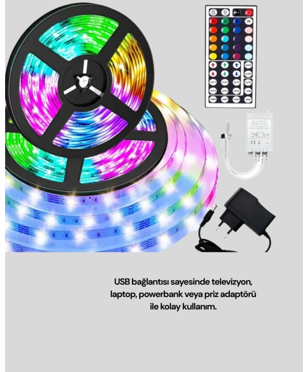 10 Metre Smart Şerit Led Bluetooth Telefon Kontrollü USB Enerjili