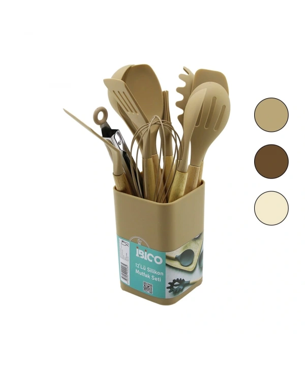 11PCS+KOVA SİLİKON MUTFAK SETİ BAMBU SAP 3-KAŞIK- 3-SPATULA- 1-KEVGİR- 1-KEPÇE- 1-MAŞA- 1-ÇRPC- 1-FRÇ (5047)