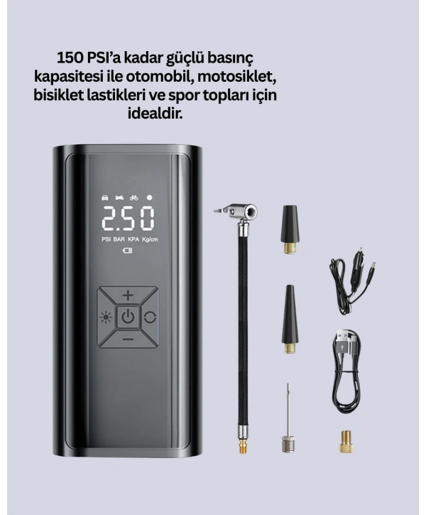 12V Uyumlu Çok İşlevli Akıllı Araç Lastik Pompası