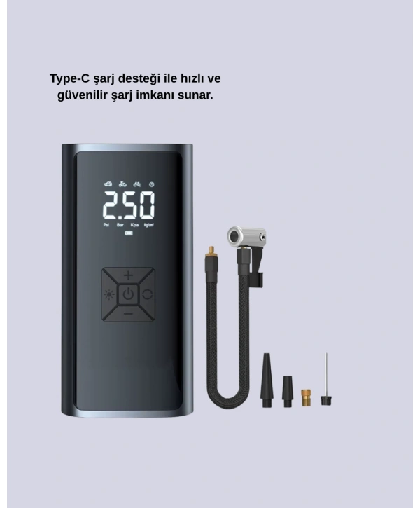 12V Uyumlu Çok İşlevli Akıllı Araç Lastik Pompası