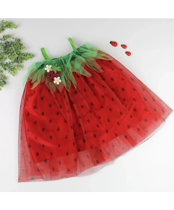 2-3-4 Yaş Askılı Çilek Kostüm Kız Çocuk Elbise