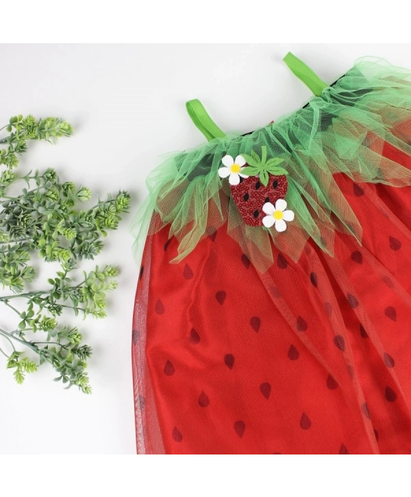 2-3-4 Yaş Askılı Çilek Kostüm Kız Çocuk Elbise