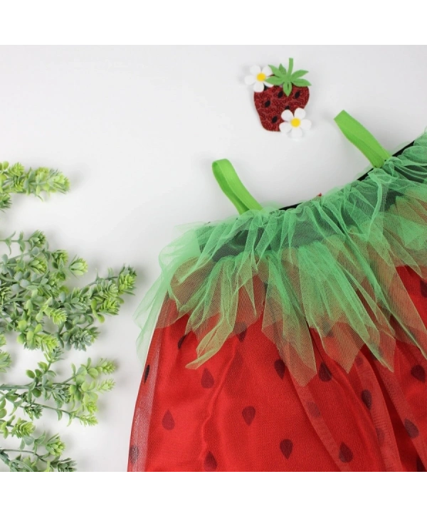 2-3-4 Yaş Askılı Çilek Kostüm Kız Çocuk Elbise