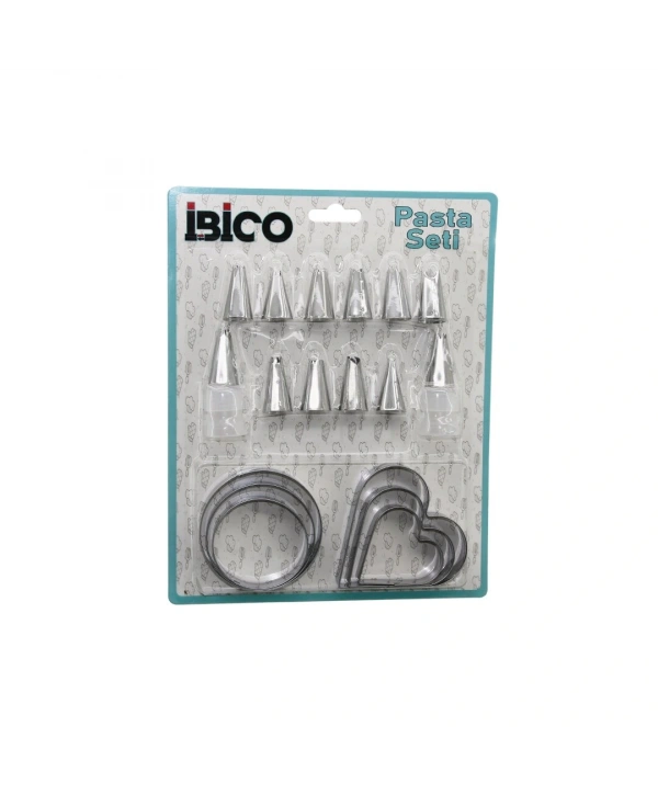 20PCS PASTA SÜSLEME UÇ SETİ= 12-METAL KURABİYE KALIP METAL=3-KALP - 3-YUVARLAK 2-UÇ TUTUCU PLS.ADAPTÖR (5047)