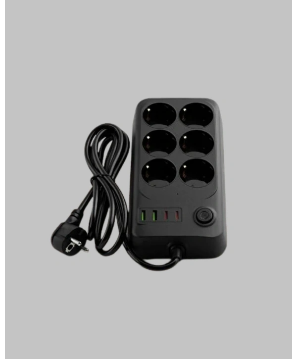 2500W Güçlü 6’lı Priz USB ve Type-C Çıkışlı Termal Korumalı