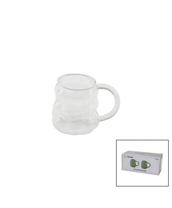 2PCS  ÜZÜM - KABARCIKLI KULPLU CAM BARDAK TERMİSİL - ISIYA DAYANIKLI BOROSİLİKAT350ML (5047)