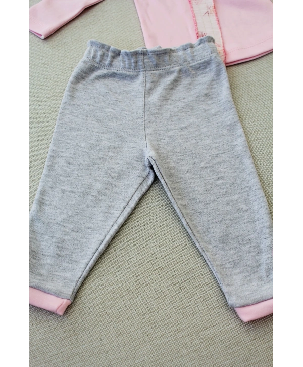 3-6 6-9 9-12 Ay Matmazel Yaka Fırfır Detaylı Bandanalı Uzun Kollu Sweat 3lü Kız Bebek Takımı