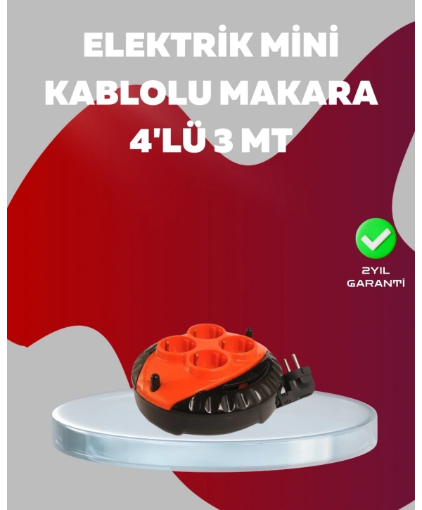 3 Metre Kablolu 4’lü Kırmızı Priz Makara
