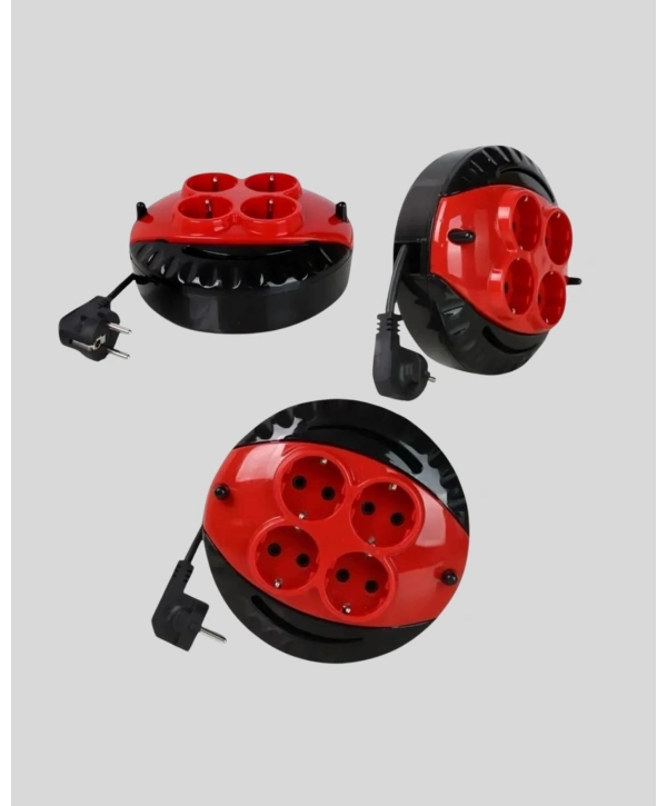 3 Metre Kablolu 4’lü Kırmızı Priz Makara