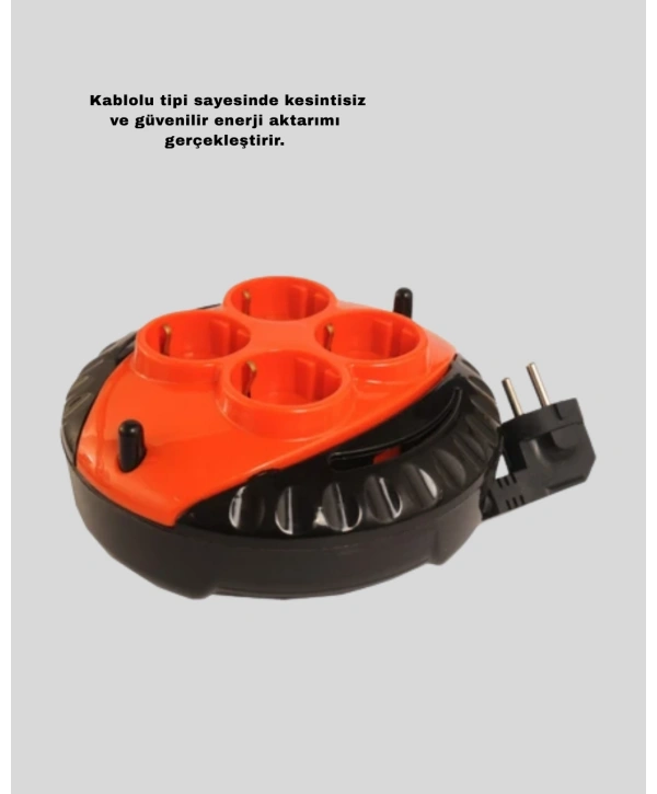 3 Metre Kablolu 4’lü Kırmızı Priz Makara