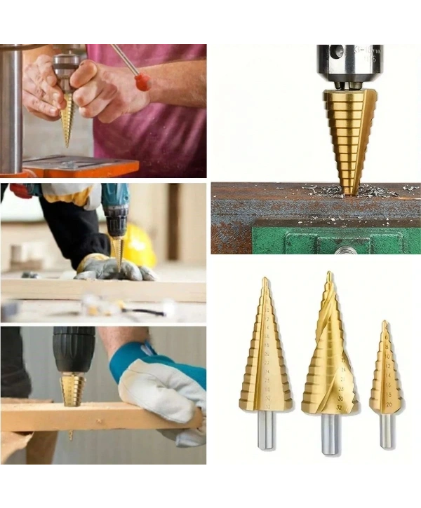 3 Parça Kademeli Matkap Ucu Paslanmaz Uç Alüminyum Sac Demir Delme Seti (5047)