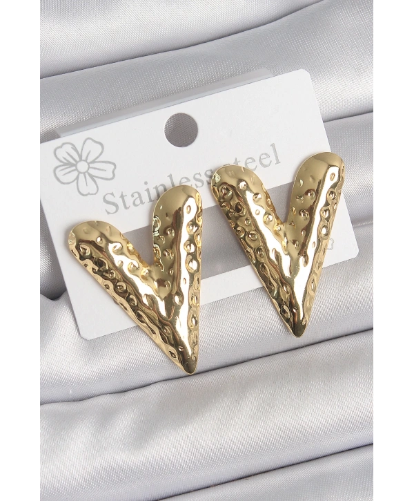 316 Çelik Gold Renk İşlemeli Kalp Model Kadın Küpe