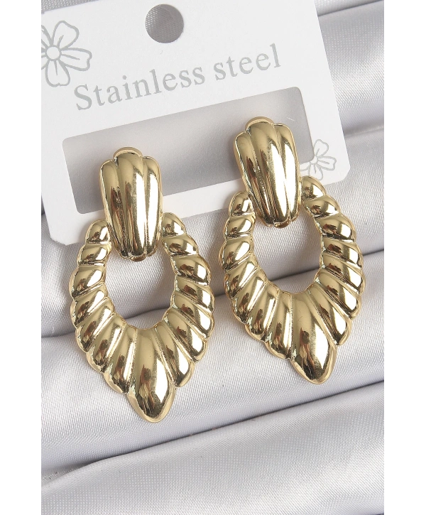 316 Çelik Gold Renk İşlemeli Motiif Model Kadın Küpe