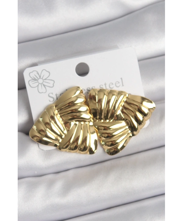 316 Çelik Gold Renk İşlemeli Üçgen Model Kadın Küpe