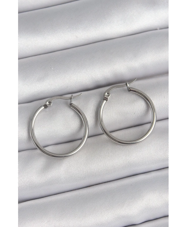 316 Çelik Gümüş Renk 22 mm Halka Model Kadın Küpe