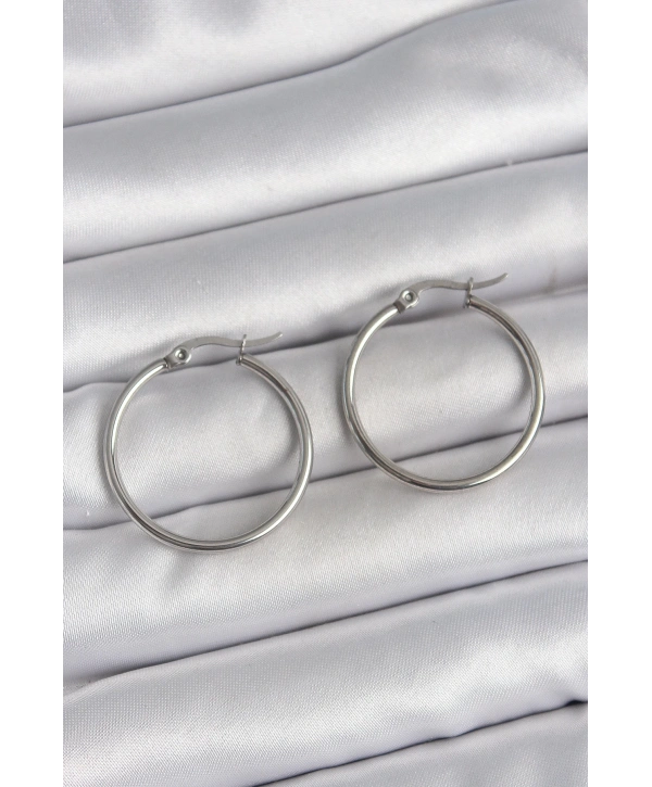 316 Çelik Gümüş Renk 27 mm Halka Model Kadın Küpe