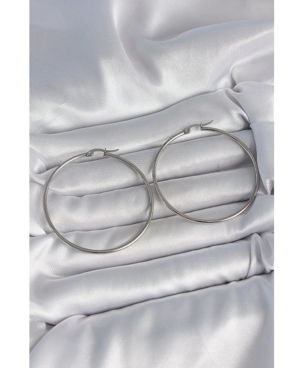 316 Çelik Gümüş Renk 53 mm Halka Model Kadın Küpe